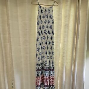 Maurices Cream and Blue Patterned Maxi Dress